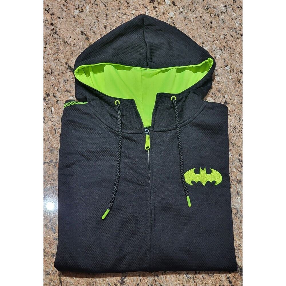 Batman Logo Mens Black Long Sleeves Pockets Full Zip Fleece Hoodie Jacket Size M